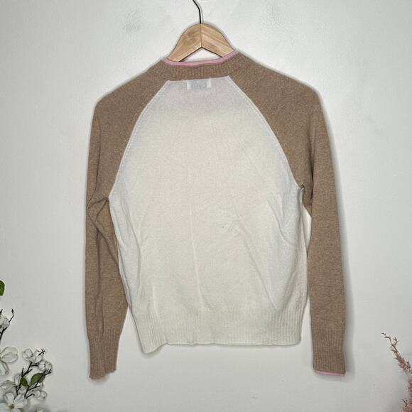 27 MILES MALIBU 100% Cashmere Ringer Sweater Ivory Tan Pink Sz XS $328 {3R28} - Picture 3 of 5
